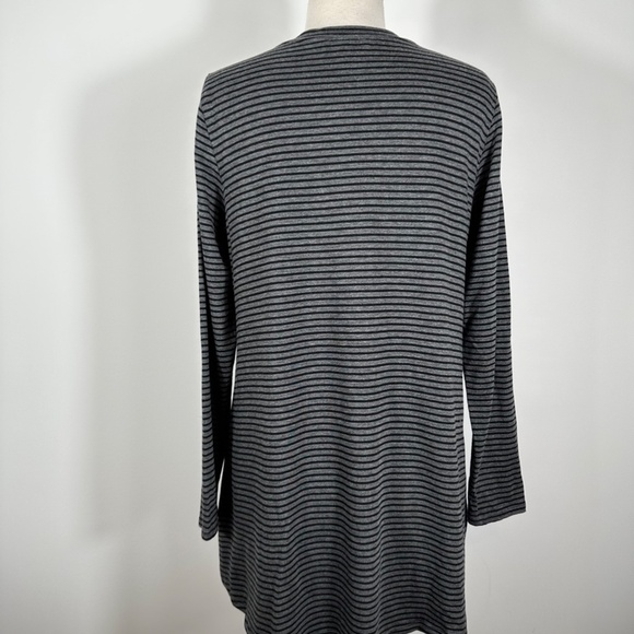 Eileen Fisher Gray Black Striped Long Sleeve Top Mini Dress Tencel Crew Neck M - Picture 4 of 8